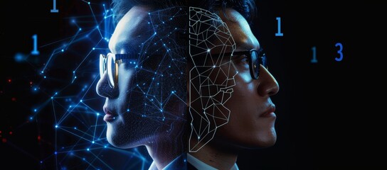 Poster - AI robots in the digital world. Business finance investment with big data technology concept. Cyber space and the metaverse of the digital world background.