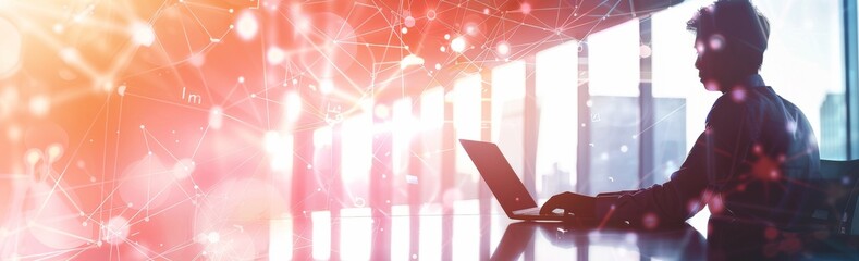 Poster - An organization uses a laptop to sync data with global networks, exchanging information, transferring data, and performing data analytics using data science.