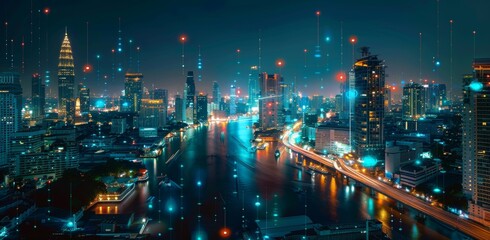 Poster - Conceptual image of a smart city with dots connected