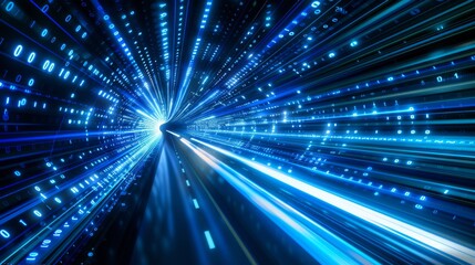 Poster - An agile digital transformation and disruptive innovation concept presented with a graphic depicting digital data flow on a road as an example of cyber global communication and coding.