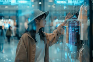 Using hologram displays and virtual augmented reality in shop or retail to choose, purchase, and change the color of clothing and other products is a futuristic concept.