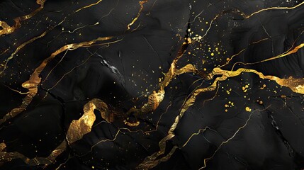 Wall Mural - Abstract marble background fluid art black, gold colours background. AI generated illustration