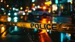 © Jan - Police tape cordoning off a crime scene on a rainy city street at night