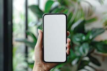 Canvas Print - Person holding phone with white screen