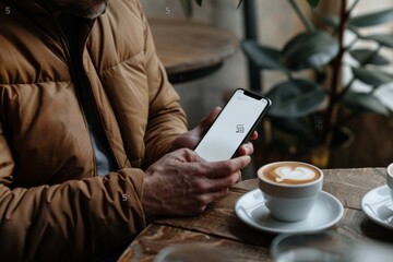 Canvas Print - Person using cellphone at table