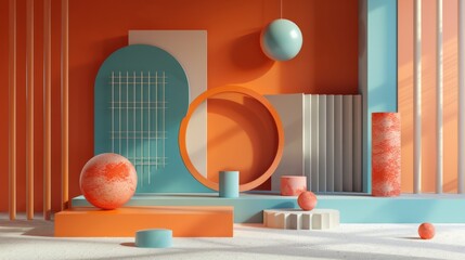 Wall Mural - The image is a colorful and abstract scene with various shapes