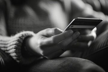 Wall Mural - Person on sofa holding smartphone