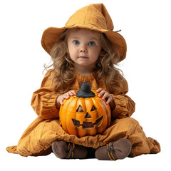 Poster - A child dressed in a Halloween costume, isolated from the background, cut out from the surroundings. Concept of festive celebration. Generative Ai.