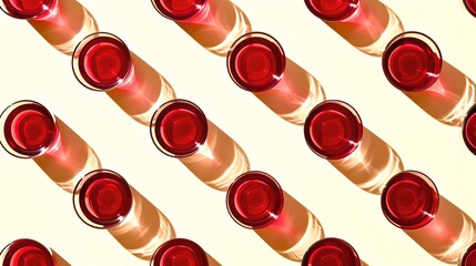 Canvas Print - Pattern of red lipsticks on a light background. Symmetry and repetition. Bright makeup products. Perfect for cosmetic advertisements. A visually appealing arrangement. AI