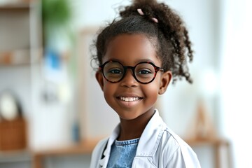 portrait little happy baby child wearing glasses in brightly room, emphasizing vision, optometry, eye clinic and pediatric eye care, children's optical stores and joyful family moments.