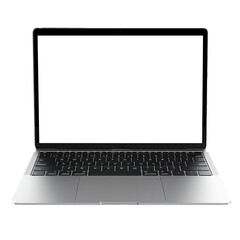Poster - A silver laptop, detached from the background, completely background-free. Concept of work and technology. Generative Ai.