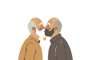 Wall Mural - Two old men kissing isolated vector style