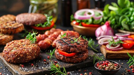 Canvas Print - An assortment of plant-based meat options designed to offer delicious alternatives while reducing carbon footprint	