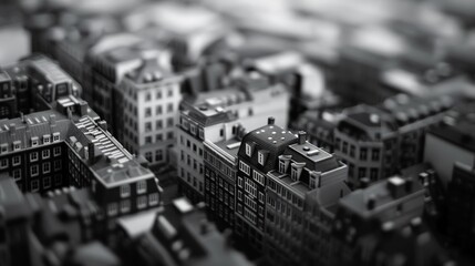 Wall Mural - A black and white photo of a city with many buildings, AI