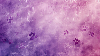 Wall Mural - A bright background with purple paw prints on a pink surface creates a playful and decorative pattern, perfect for animal-themed and cute design concepts