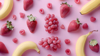 Wall Mural - fruits on a pink background