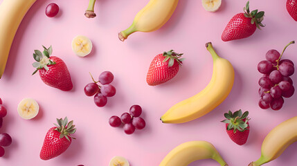 Wall Mural - fruits on a pink background