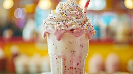 Canvas Print - A milkshake with sprinkles and a straw on top of it, AI