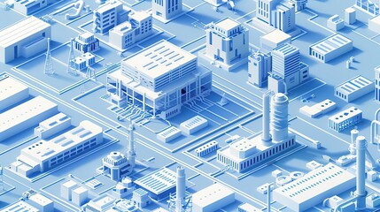 Isometric 3D illustration of a futuristic city with industrial buildings