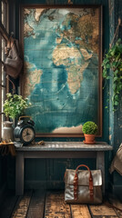 Wall Mural - Travel destination map , summer holiday vacation planning, Tourism and beautiful destinations to visit , packaged bag ready for travel