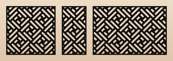 Aufkleber - Laser cut decorative panels. Abstract geometric pattern with lines, squares, grid. Vector template for laser cutting, CNC cut of wood, metal, paper. Trendy geo ornament. Aspect ratio 1:1, 1:2, 3:2