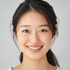 Wall Mural - Elegant Shot of a Joyful Young Woman, Emphasizing Skin Care Beauty, Cosmetic Radiance, and Dental Health Against a White background. 