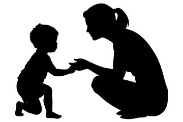 Wall Mural - Mother and her child silhouette vector illustration