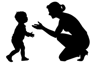 Wall Mural - Mother and her child silhouette vector illustration