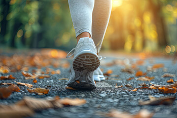 Wall Mural - Runner on a Leaf-Covered Pathway in Autumn