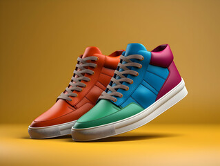 Colorful Sneakers Shoes collection, Fitness lifestyle sneakers shoe mockup, colorful and white footwear