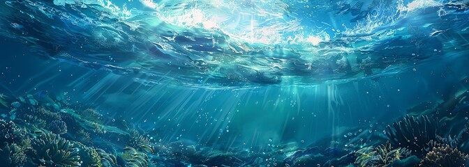 Wall Mural - Blue ocean waves background. Calm ocean water