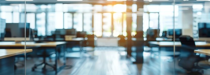 Wall Mural - Empty office worksplace. Office interior business workspace. Blurred background