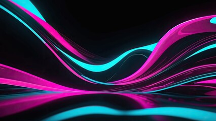 futuristic wavy lines in vibrant pink and cyan neon hues on a dark background