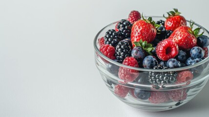 Wall Mural - Bowl filled with fresh mixed berries including strawberries, raspberries, blueberries, and blackberries