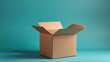 © sitifatimah - Empty open cardboard box on turquoise background, ideal for shipping or storage concept