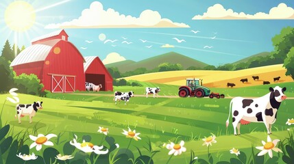 Wall Mural - landscape with house and barn.