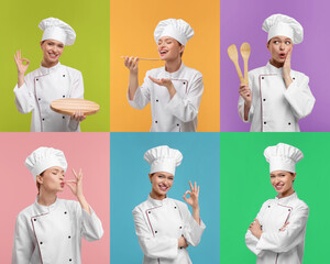 Canvas Print - Collage with photos of professional chef on different color backgrounds