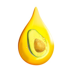 Wall Mural - Cooking oil drop with half of avocado inside on white background