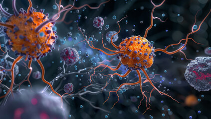 Neurons in the brain, a cinematic view of some neural cells.