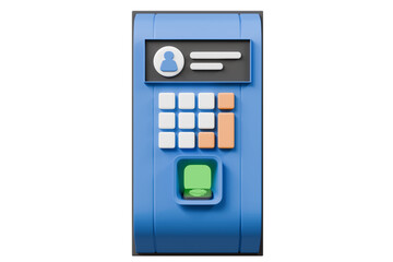 Poster - 3d Fingerprint Access Control device authorization personal icon isolated on blue background. Security system. attendance machine, Biometric access control System, Authorization concept. 3d render.