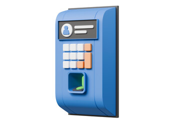 Poster - 3d Fingerprint Access Control device authorization personal icon isolated on blue background. Security system. attendance machine, Biometric access control System, Authorization concept. 3d render.