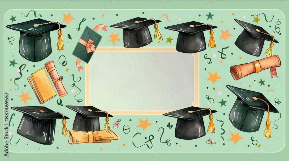 Graduation Program Frame Decorative Graduation Frame with Mortarboards and Diplomas - Ideal for ...