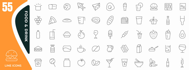 Food and drink - line icon set collection. Restaurant, hotel, fast food, menu. online food apps, web outline icons collection. Thin outline icon pack vector