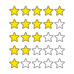 Wall Mural - Product rating or customer review with gold stars set collection. Graphic symbol flat design interface illustration elements for app ui ux web banner button vector isolated on white background