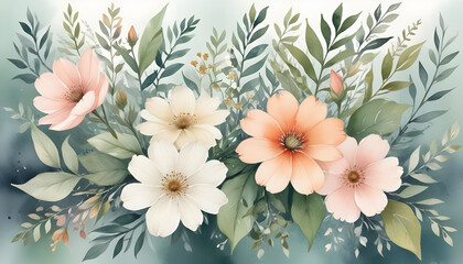 Background Botanical watercolor hand drawn flowers 11