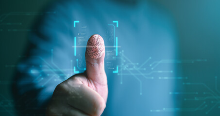 Aufkleber - futuristic digital processing of biometric identification fingerprint scanner. concept of surveillance and security scanning of digital programs cyber futuristic applications