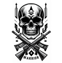 Danger warrior skull vector illustration graphic with decorative colourful pattern with sword and crossbones t-shirt