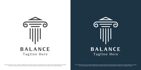 court pillar logo design illustration. silhouette of pillars of balance building law firm court judg