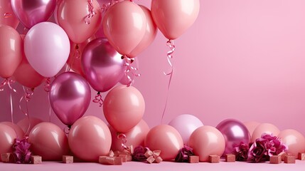 Wall Mural - pink balloons on a pink background for banner or poster design