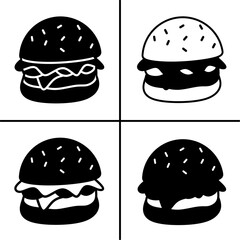 Poster - Vector black and white illustration of burger icon for business. Stock vector design.